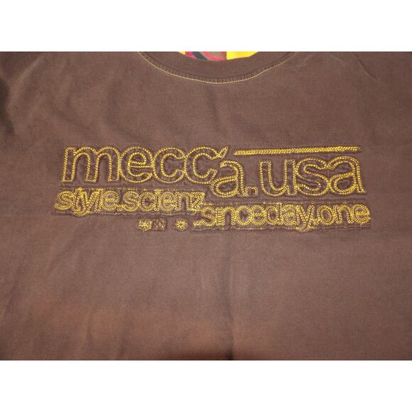 Vtg Mecca USA Style Scienz Scine Day One T Shirt Size XL Brown Y2K Embroidered - Picture 5 of 12